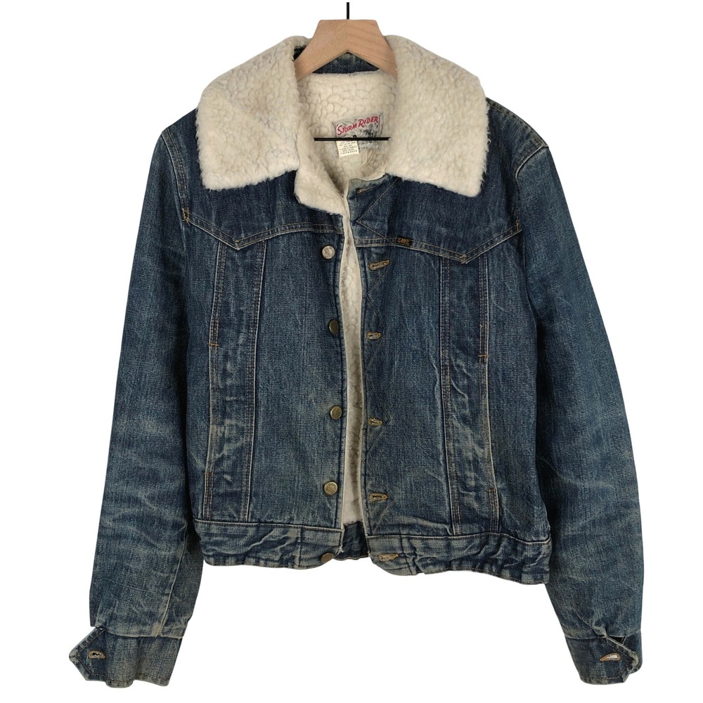 VTG LEE Storm Rider Sherpa Lined Denim Trucker Jacket Men's S Blue Button 19 USA